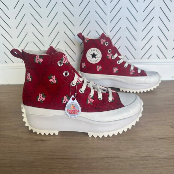 ✨Converse Run Star Hike Platform Sz 7.5 Women shoes Cross Stitch Roses A14885C - Picture 2 of 12